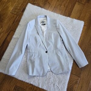 J. Crew Parke Blazer Stretch Seersucker Striped Women's 12T Tall Gray Blue White